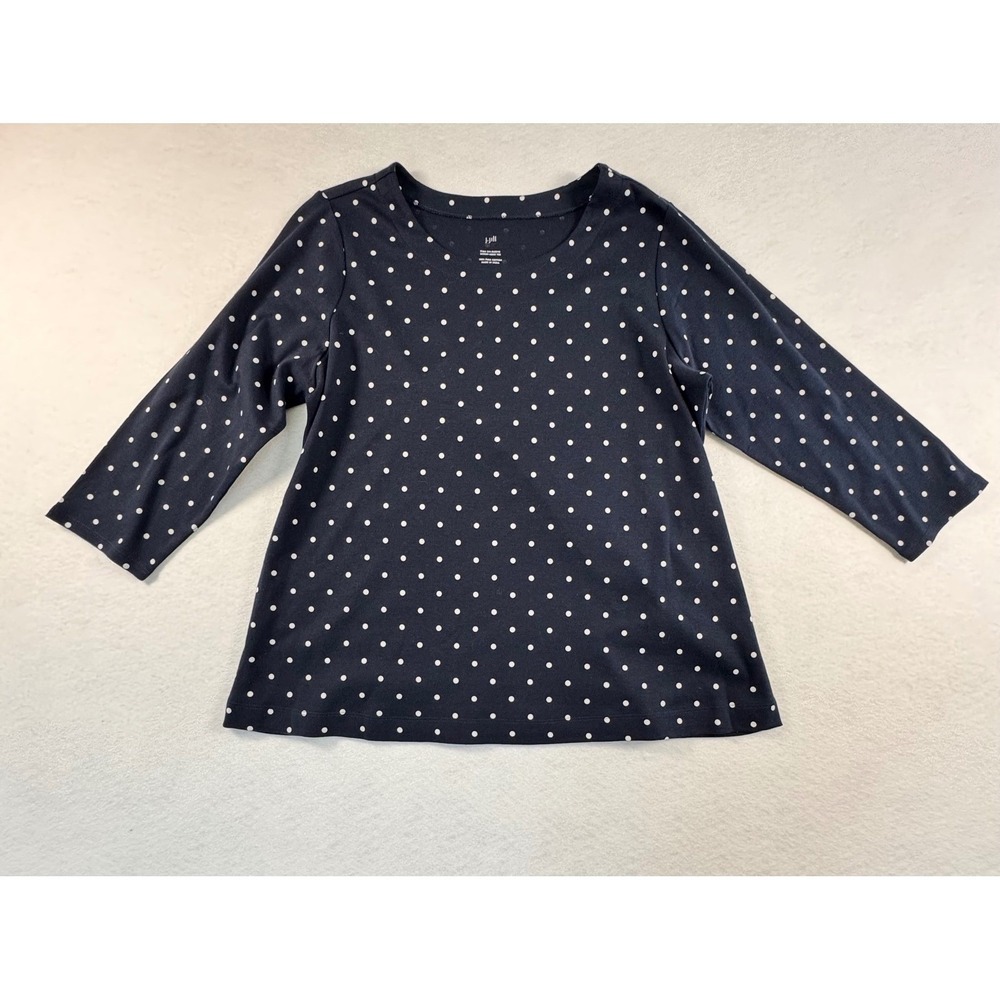 J.‎ Jill Navy Blue Polka Dot Pima Cotton 3/4 Sleeve Scoop Neck Tee XL Petite